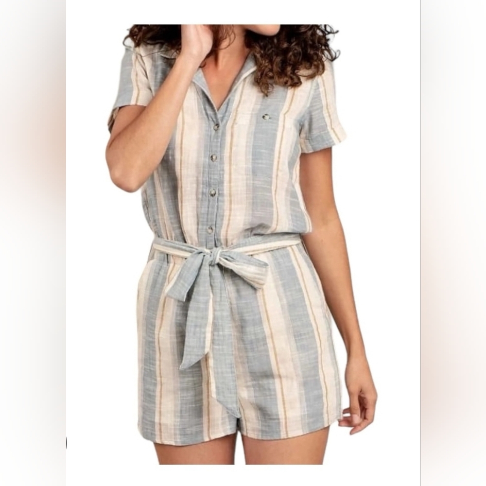 Toad & Co Woman's Short Sleeve 100% Organic Cotton Striped Shorts Romper Size XL